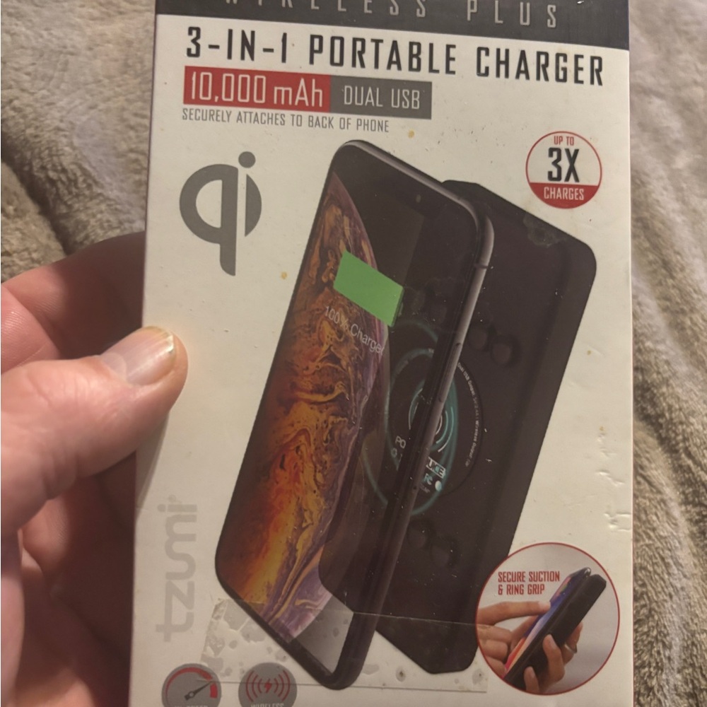 Pocket Juice Wireless Plus Black 3-in-1 Portable Charger 10,000 mAh New